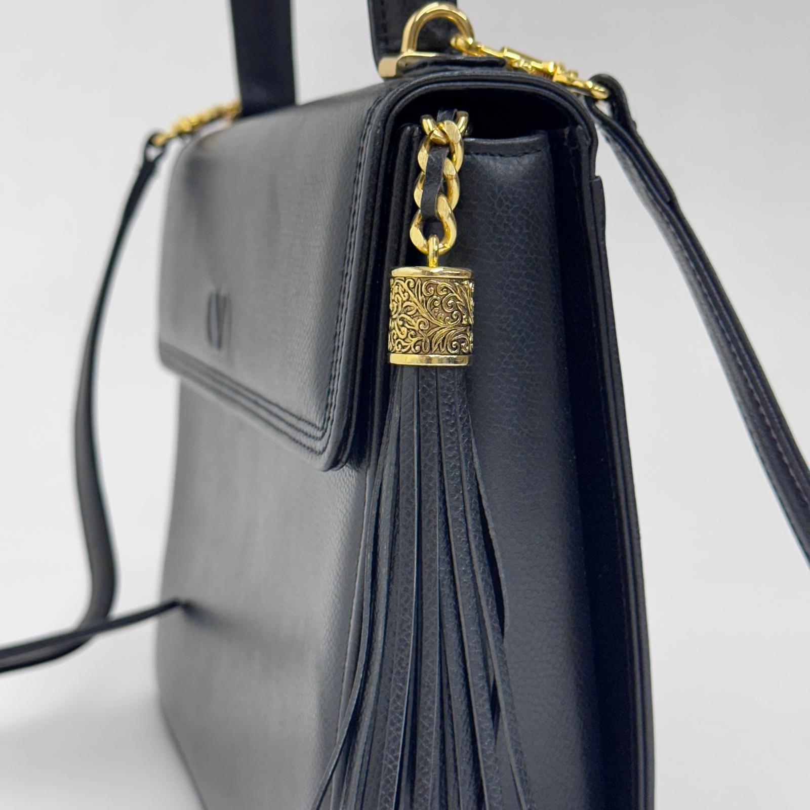 Valentino Garavani Borsa a Mano e Tracolla Pelle Martellata Nera Vintage Anni '80/'90