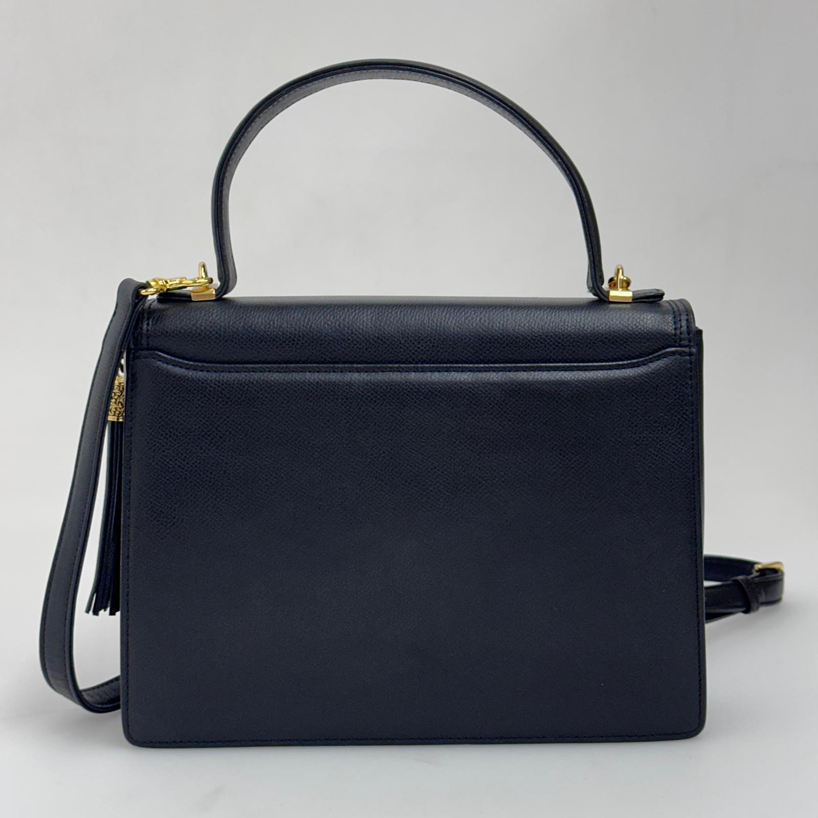 Valentino Garavani Borsa a Mano e Tracolla Pelle Martellata Nera Vintage Anni '80/'90