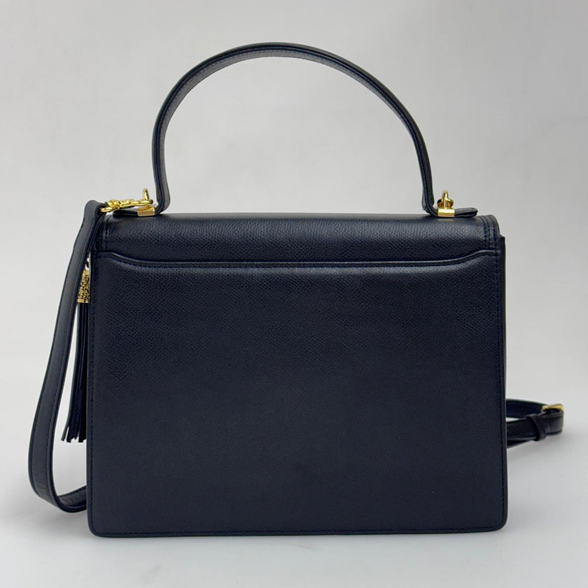 Valentino Garavani Borsa a Mano e Tracolla Pelle Martellata Nera Vintage Anni '80/'90