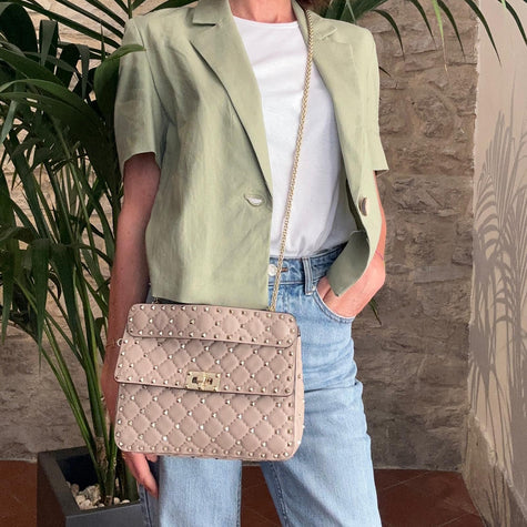 Valentino Garavani Borsa a Tracolla Rockstud Spike Media Nude Cipria