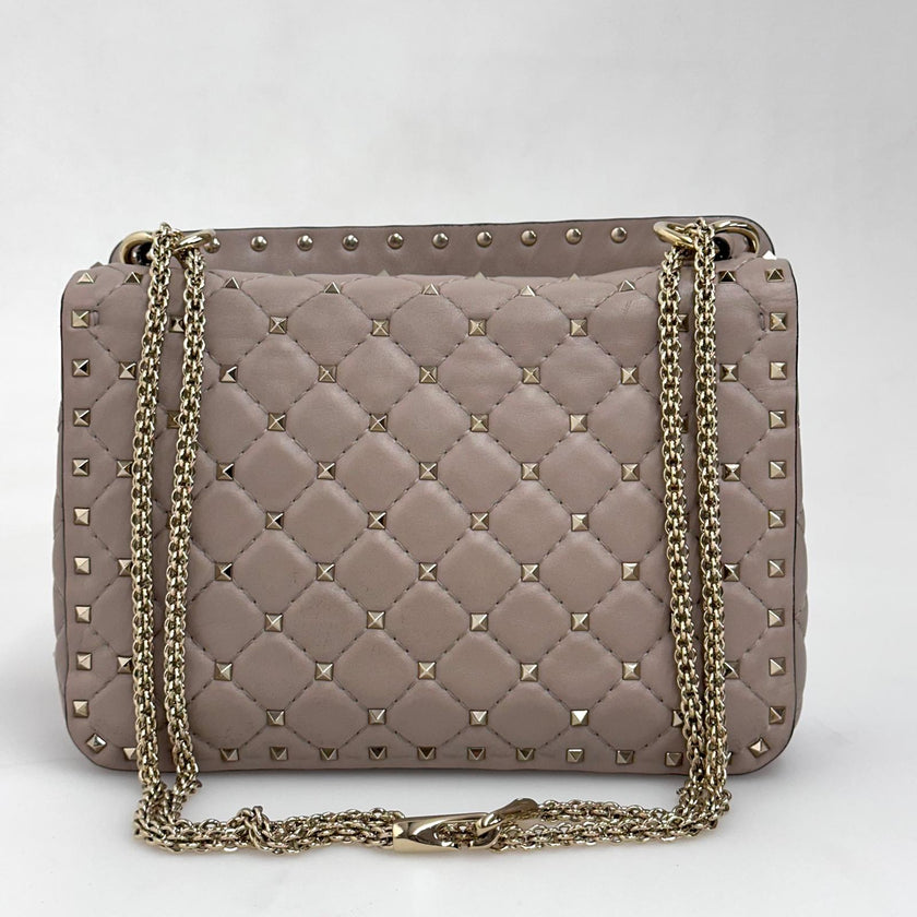 Valentino Garavani Borsa a Tracolla Rockstud Spike Media Nude Cipria