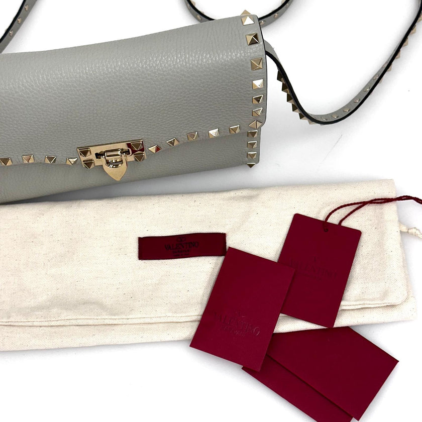 Valentino Garavani Borsa a Tracolla Rockstud in Pelle Grigia