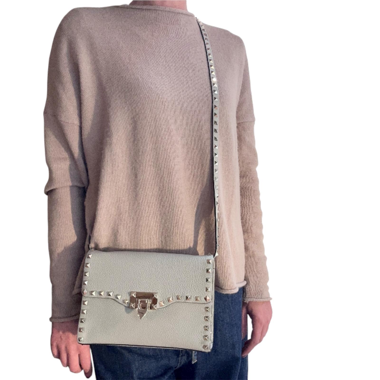 Valentino Garavani Borsa a Tracolla Rockstud in Pelle Grigia