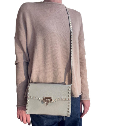 Valentino Garavani Borsa a Tracolla Rockstud in Pelle Grigia