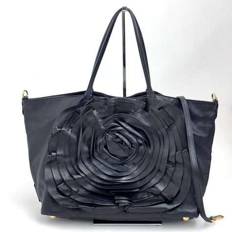 Valentino Garavani Borsa a mano e tracolla Rose Tote in pelle nera