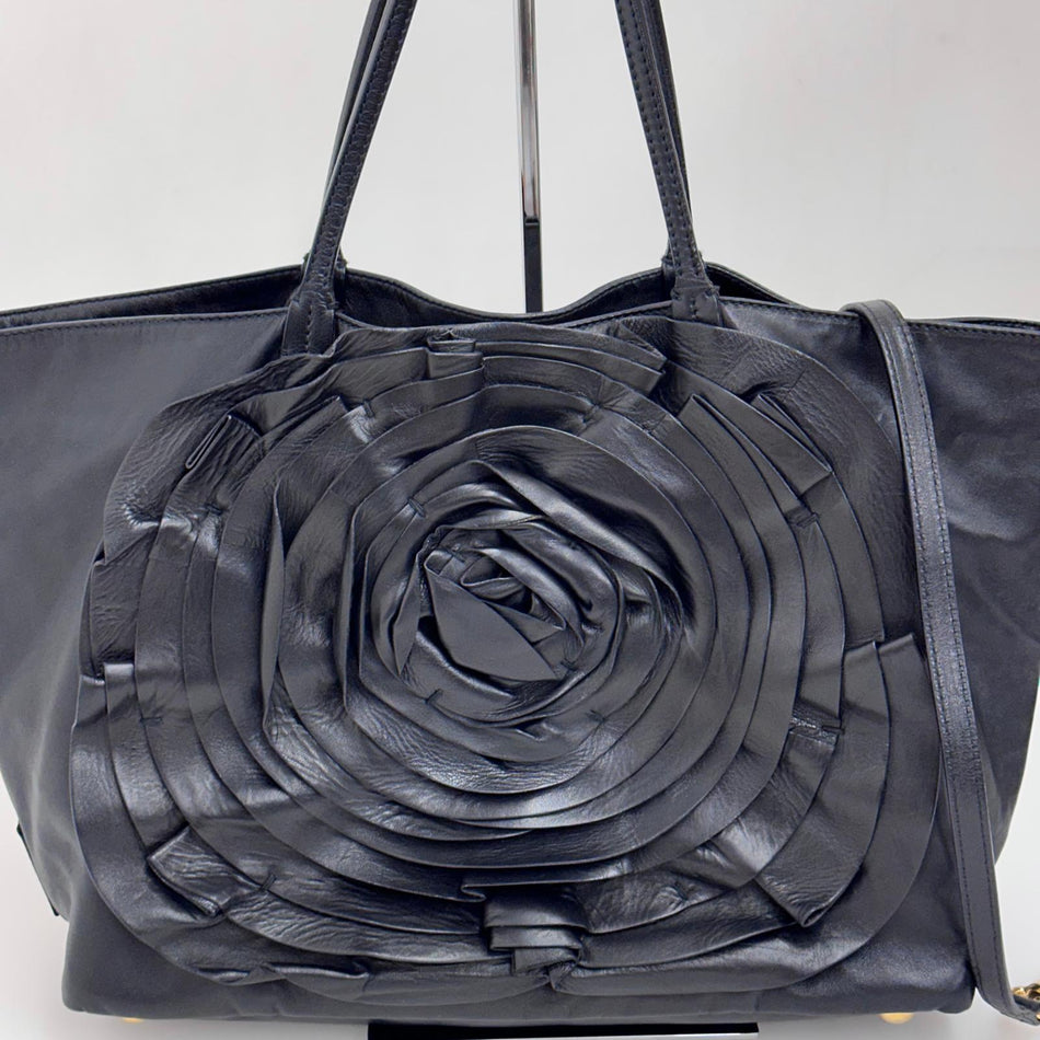Valentino Garavani Borsa a mano e tracolla Rose Tote in pelle nera