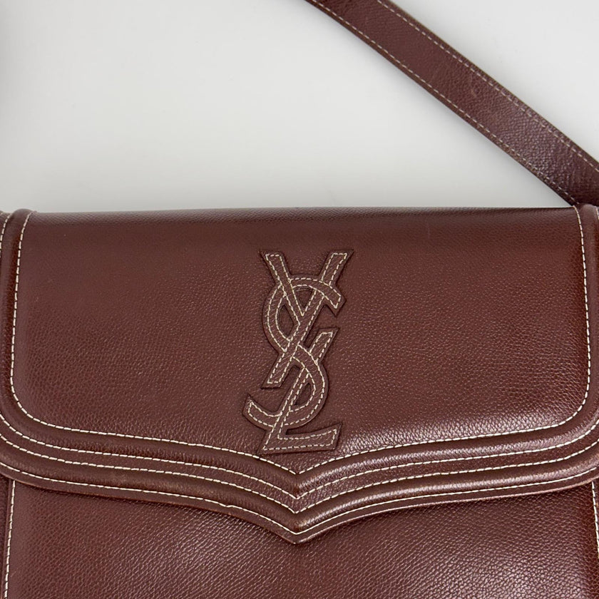 Yves Saint Laurent Borsa Vintage a Spalla in Pelle Marrone